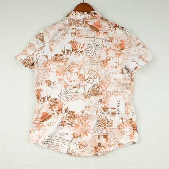 Chicos Womens Button Up Shirt 0 White Red Short Sleeve Travel All Over Print - Picture 5 of 9